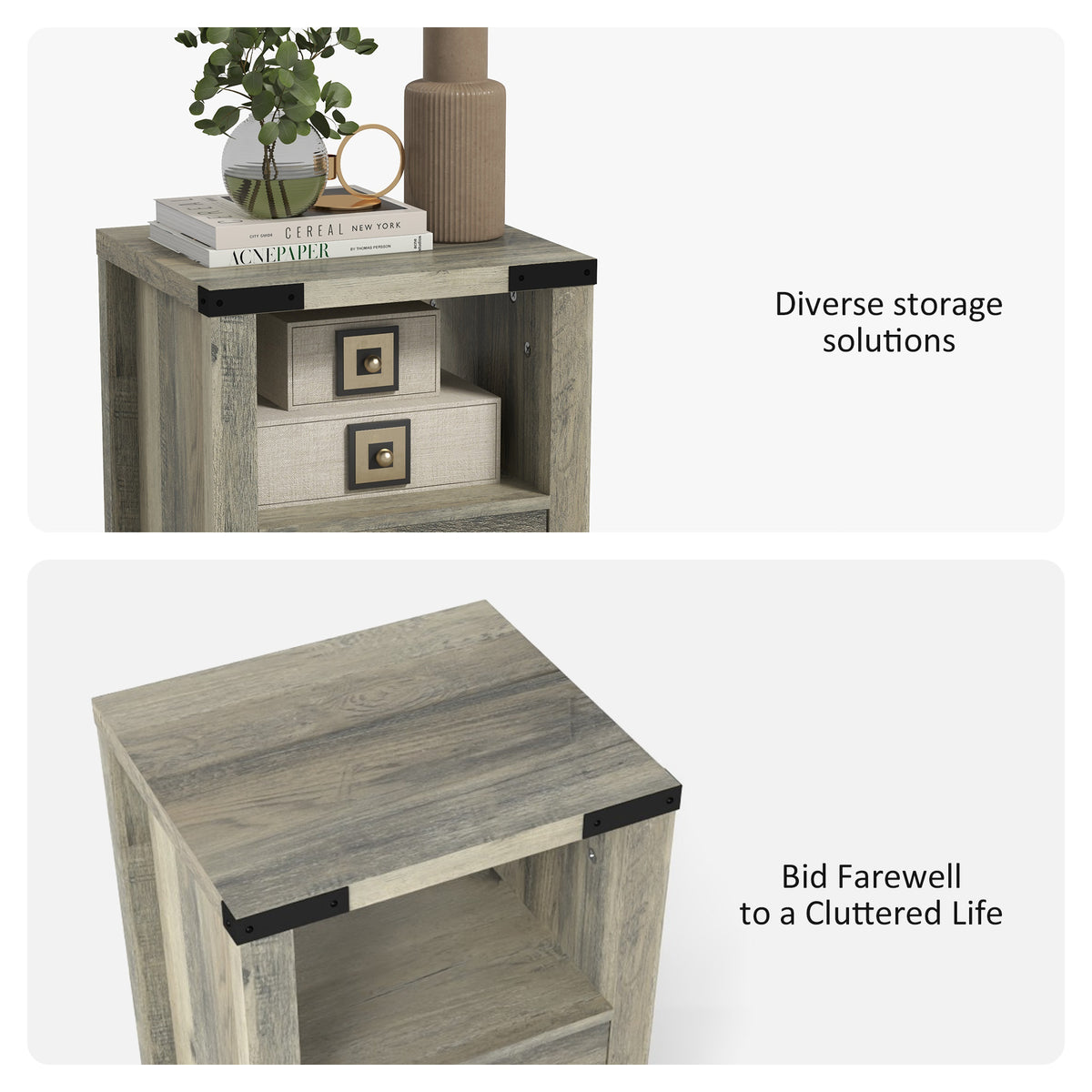 Farmhouse Nightstand with Drawer and Barn-Style Panel – 18"W x 24"H