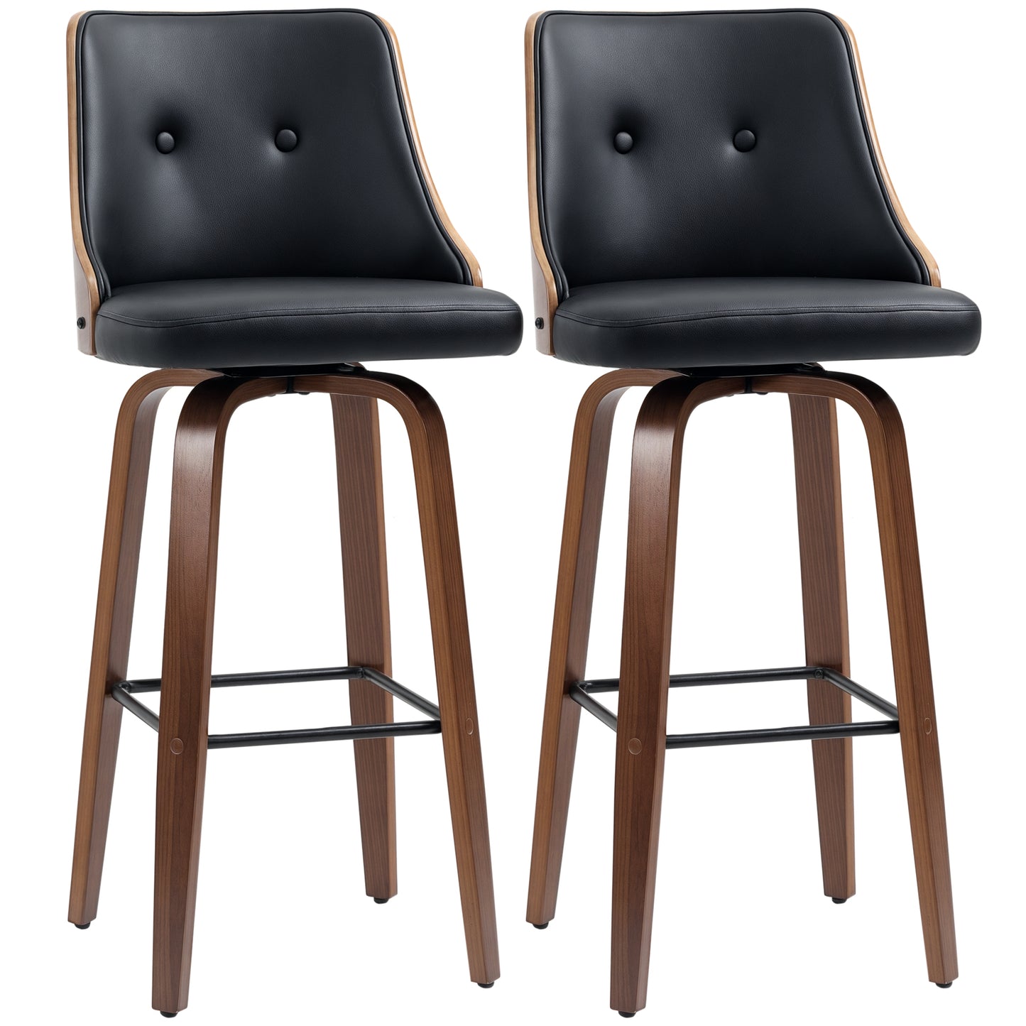 HOMCOM Black Tufted PU Leather Swivel Counter Height Bar Stools (Set of 2)