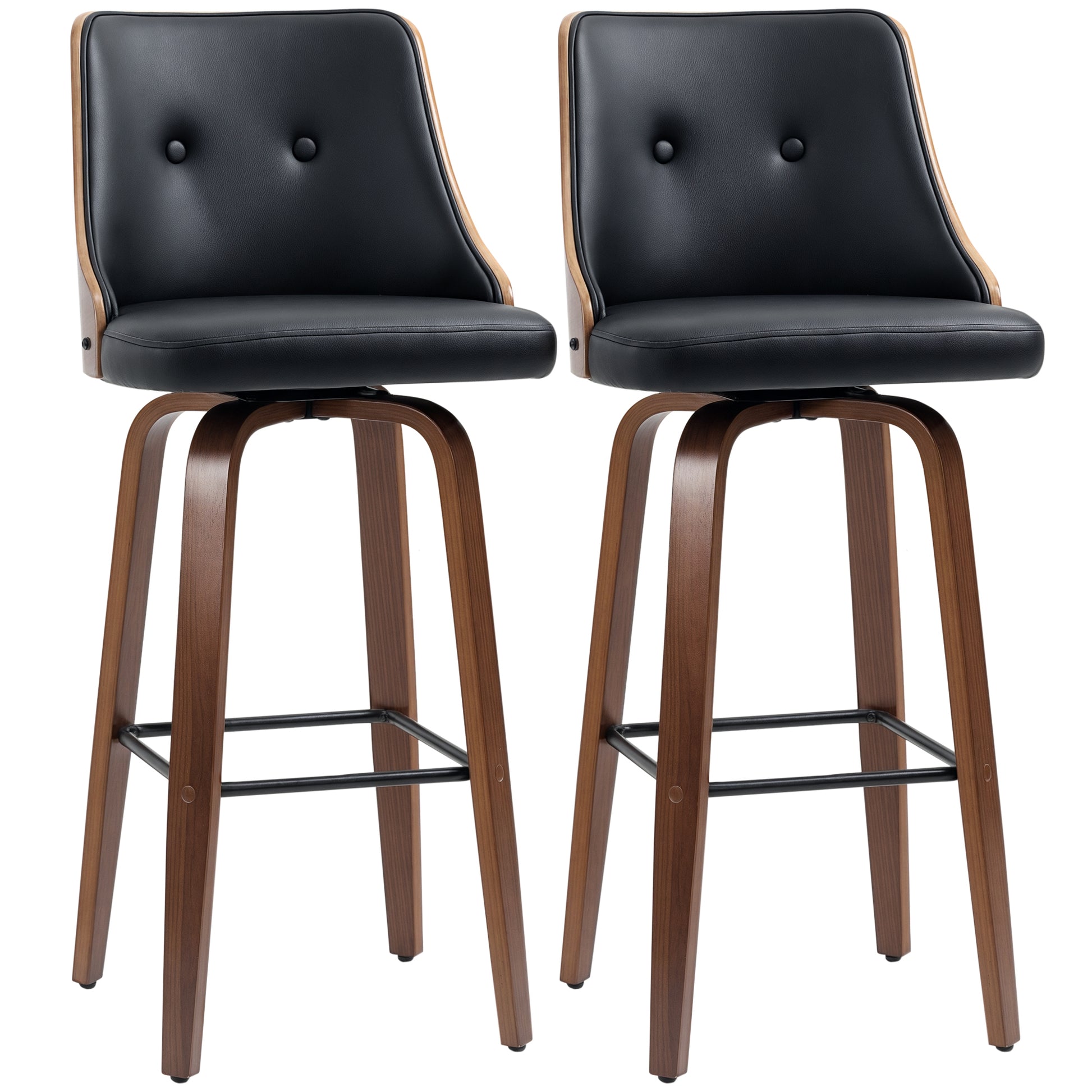 HOMCOM Black Tufted PU Leather Swivel Counter Height Bar Stools (Set of 2)