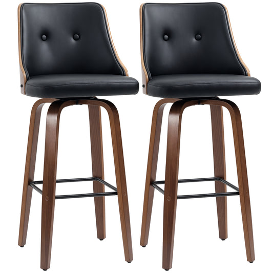 HOMCOM Bar Stools Set of 2 Black PU Leather