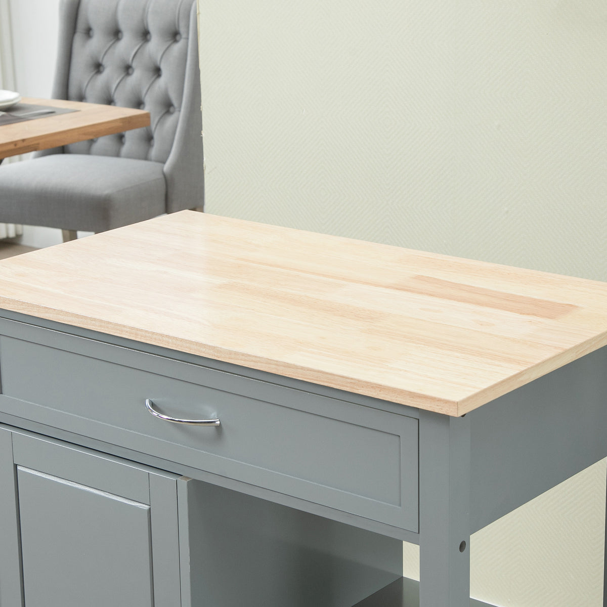 Rolling Kitchen Cart with Wood Top and Drawer – 33"W x 35"H