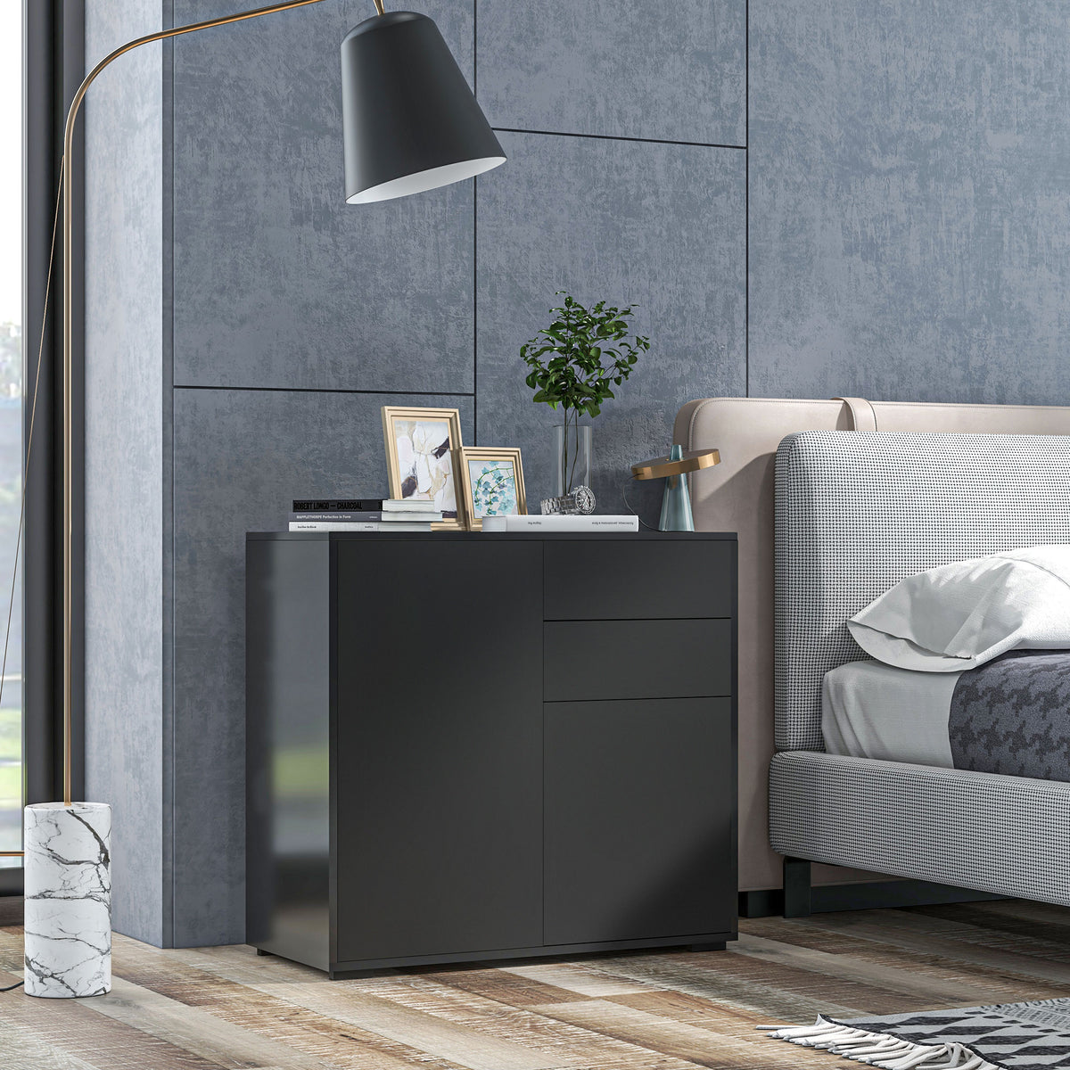 High Gloss Buffet Sideboard with 2 Drawers – 31"W x 29"H