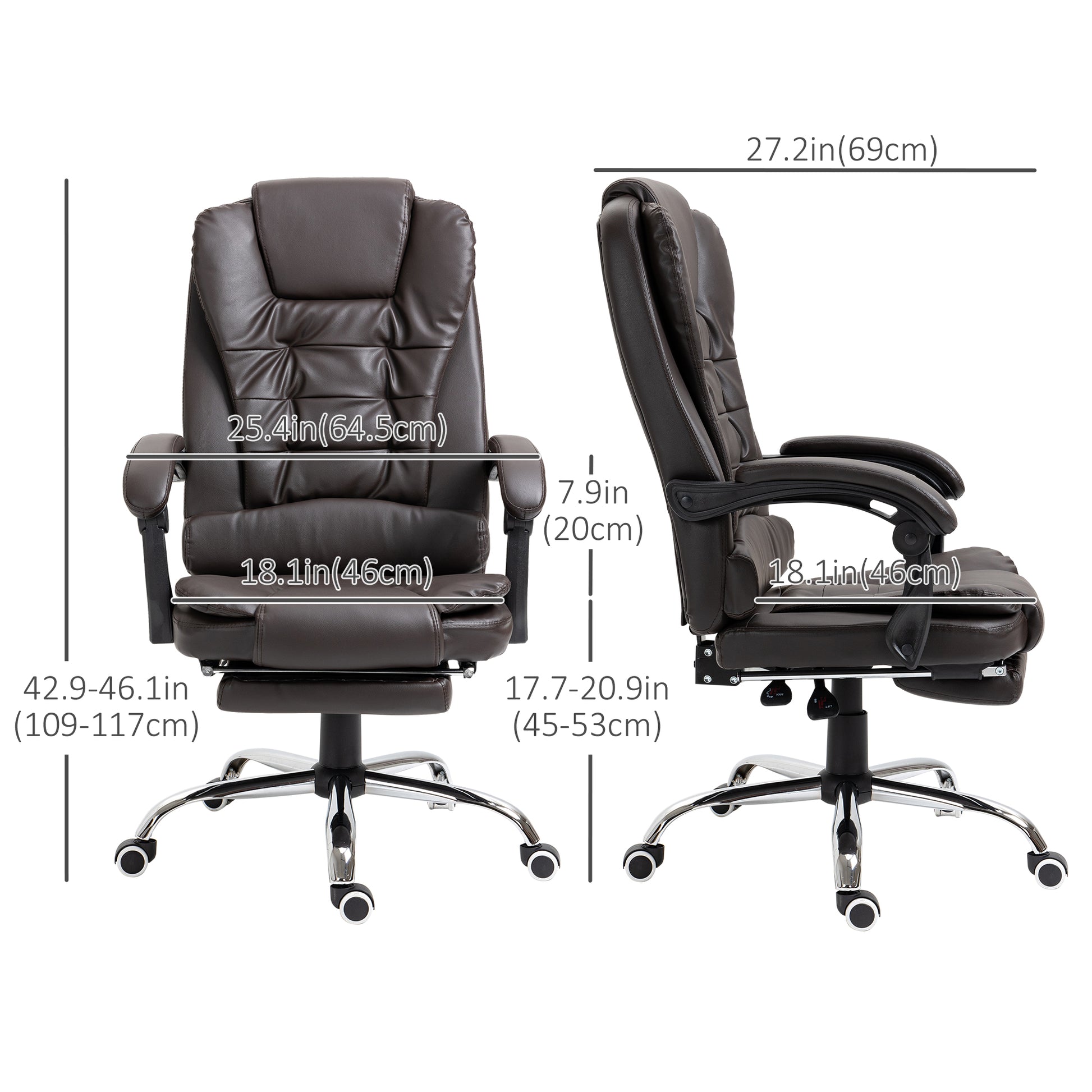 HOMCOM High Back PU Leather Executive Office Chair with Retractable Footrest