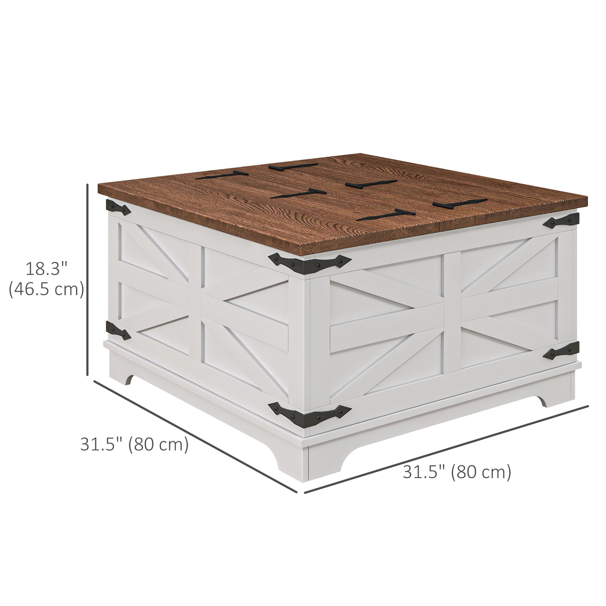 HOMCOM Farmhouse Square Coffee Table with Flip-Top Lids, Hidden Storage, White