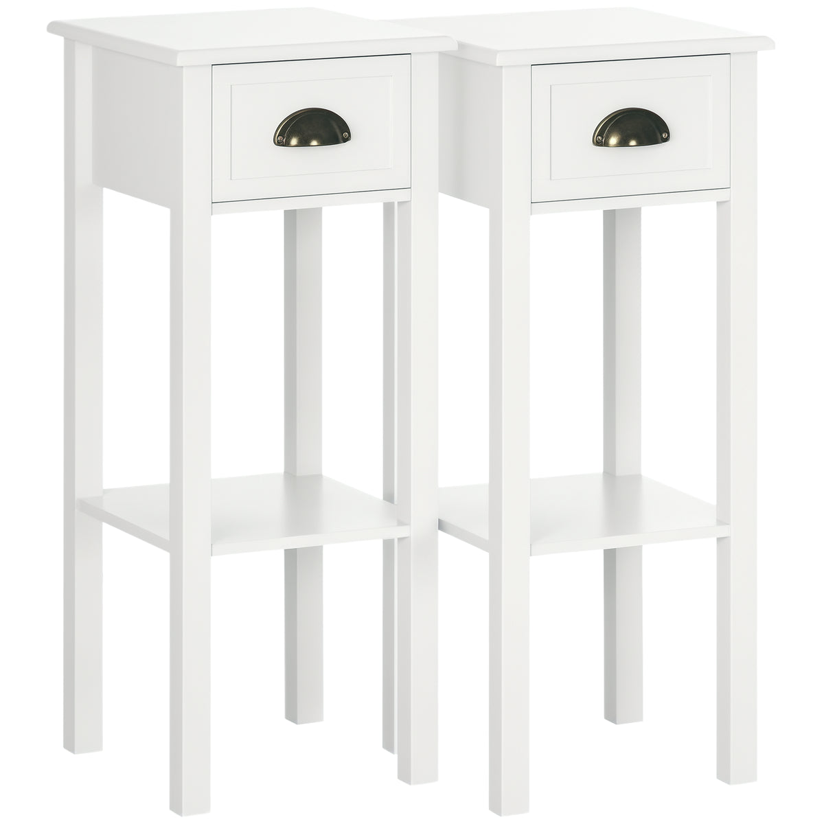 Tall Narrow 2-Tier Nightstands, Set of 2 – 12"W x 30"H