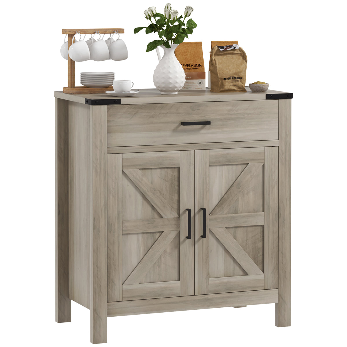 Farmhouse Kitchen Storage Cabinet with Drawer and Shelf – 31"W x 33"H