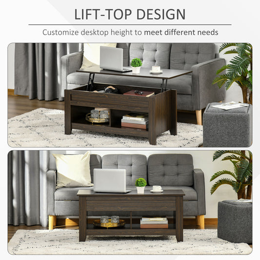 Lift-Top Coffee Table with Hidden Storage and Open Shelves