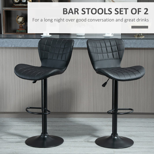 HOMCOM Adjustable Swivel PU Leather Bar Stools Set of 2 with Backrest & Footrest, Black