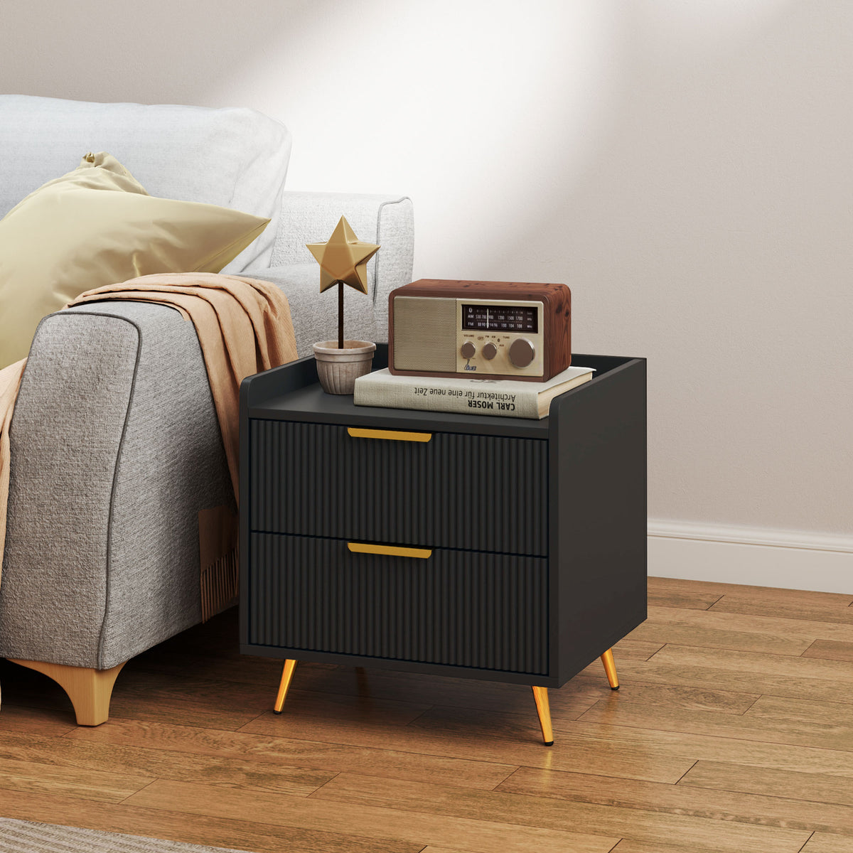 2-Drawer Nightstand with Metal Legs – 20"W x 20"H