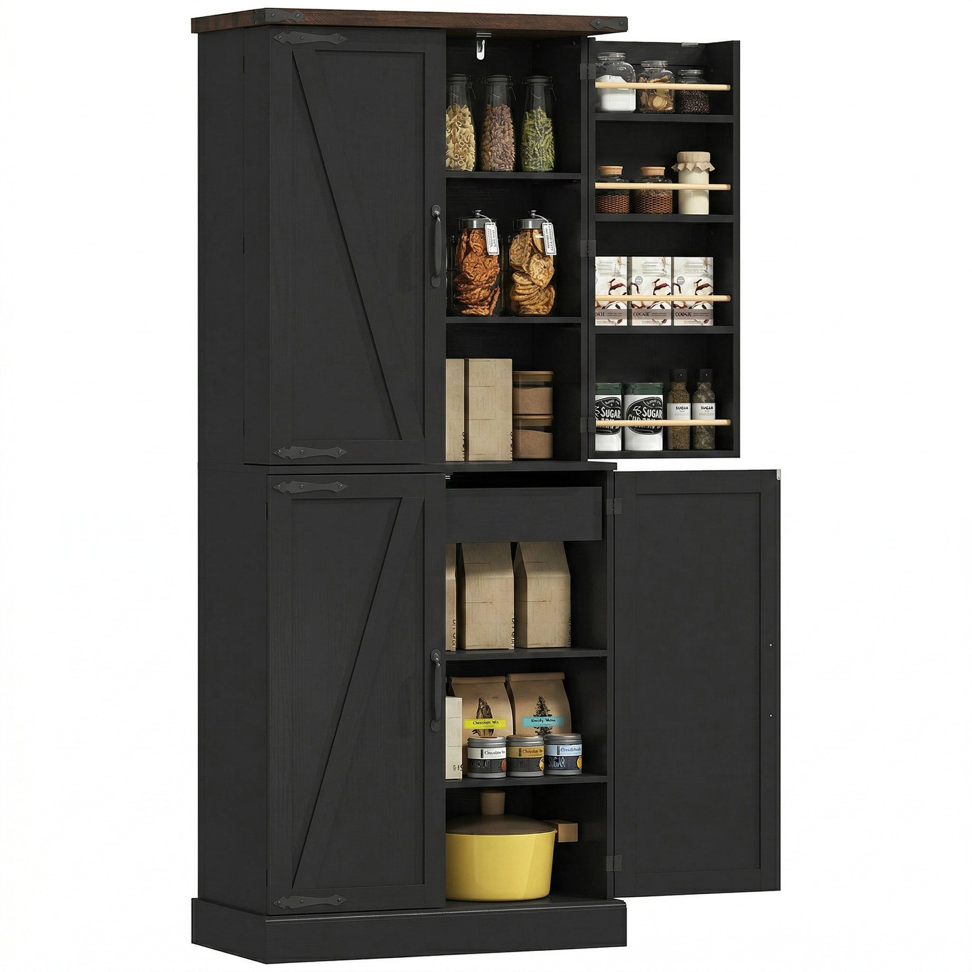 HOMCOM Tall Kitchen Pantry Cabinet Farmhouse Black