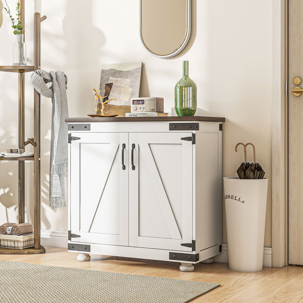 Kitchen Storage Cabinet with Barn Door and Adjustable Shelves – 31"W x 31"H