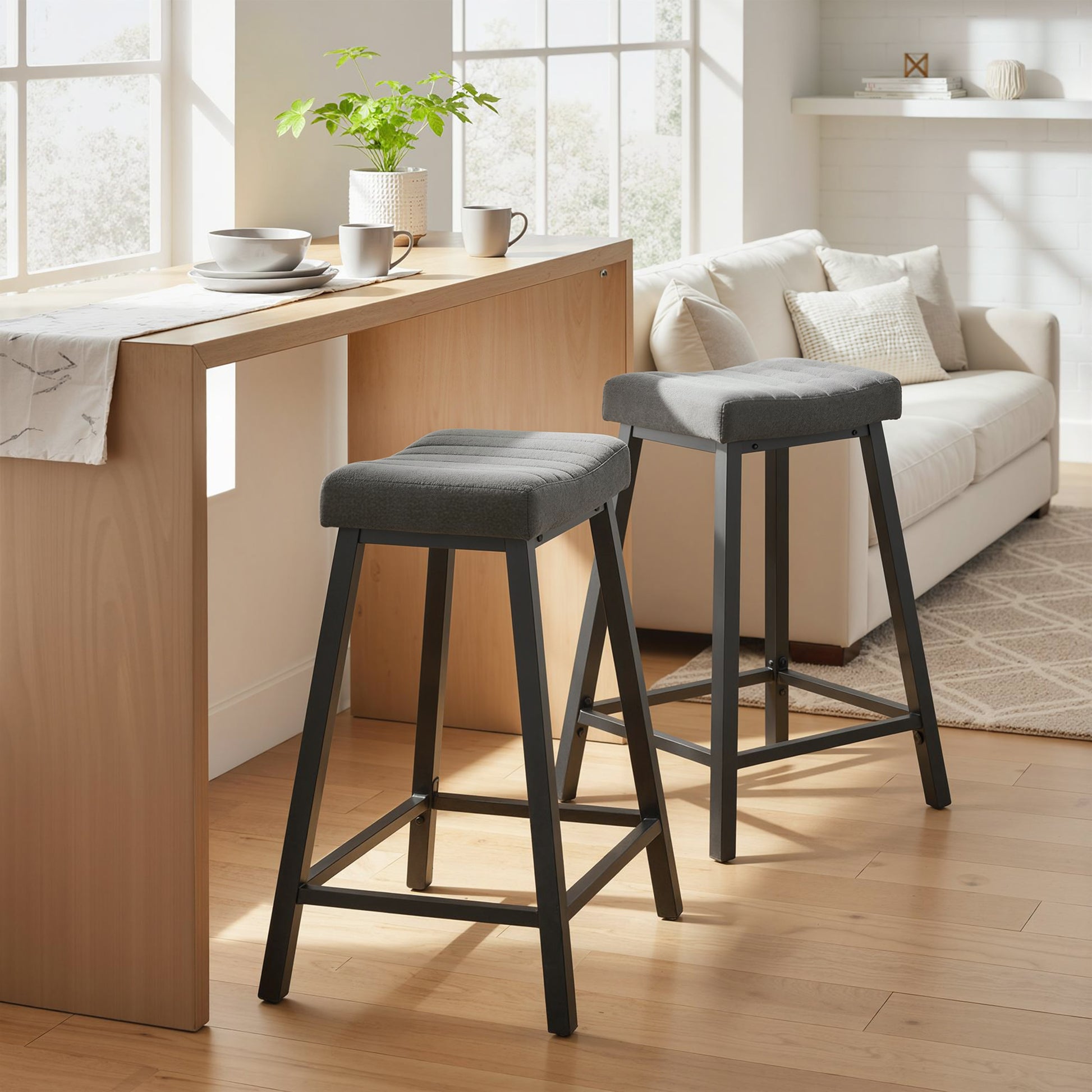 HOMCOM Velvet Upholstered Bar Stools Set of 3 Grey