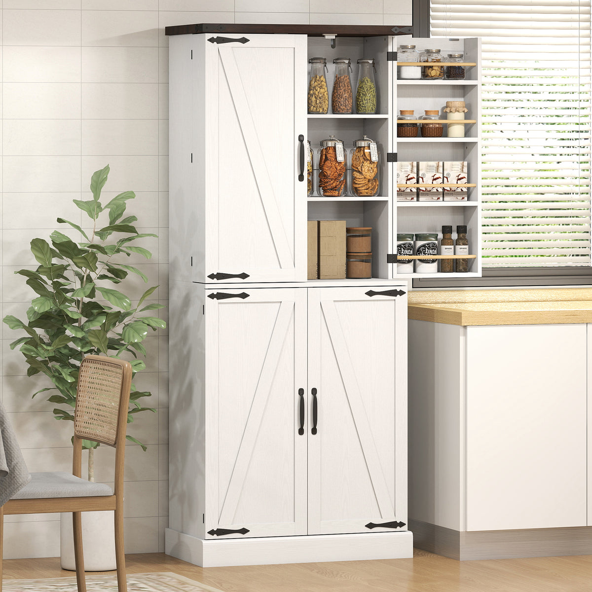 Farmhouse Storage Cabinet with 8 Door Racks and Adjustable Shelves – 30"W x 72"H