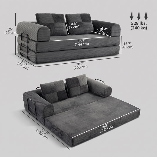 5-in-1 Corduroy L-Shaped Convertible Sleeper Loveseat
