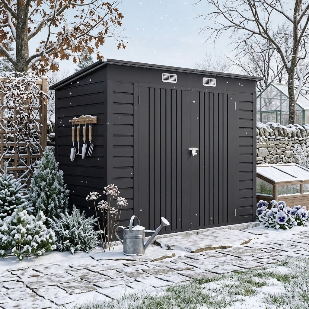 8 x 4FT Galvanized Garden Storage Shed, Metal Outdoor Shed with Double Doors and 2 Vents – Grey