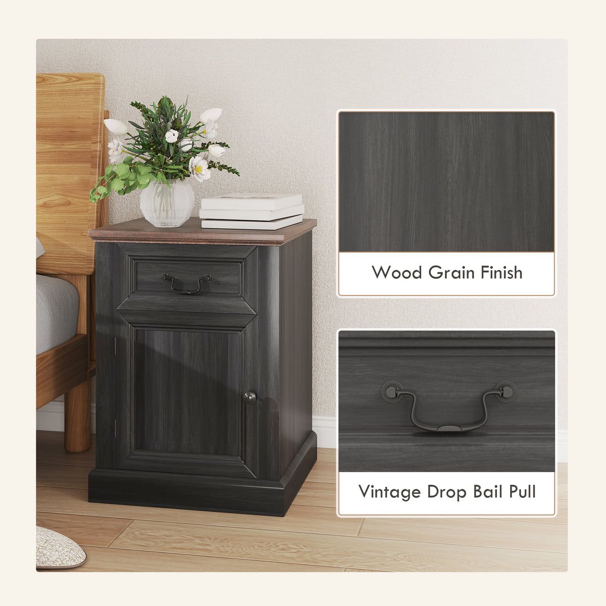 Nightstands with Drawer and Cabinet, Set of 2 – 18"W x 24"H