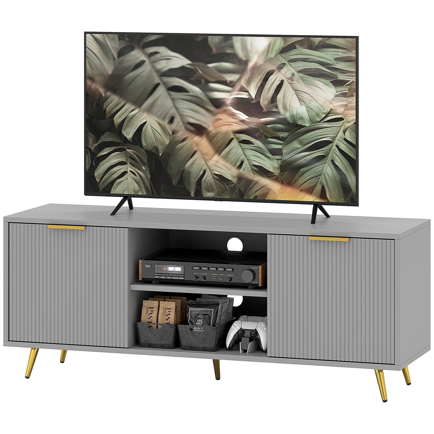 HOMCOM Modern Grey TV Stand for 55-inch TVs with Storage, Shelves, Cabinets