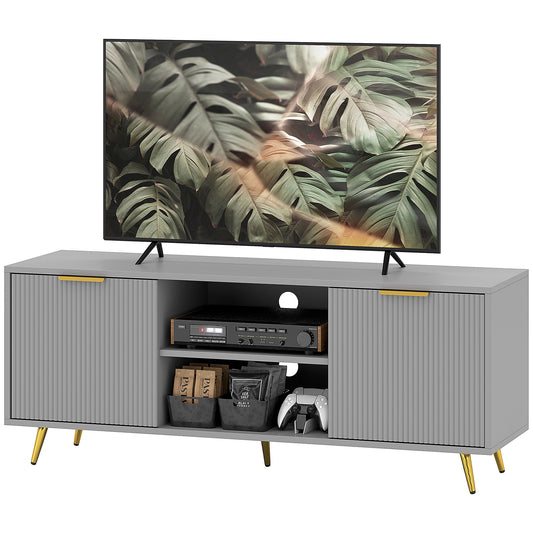 HOMCOM Modern Grey TV Stand for 55-inch TVs with Storage, Shelves, Cabinets