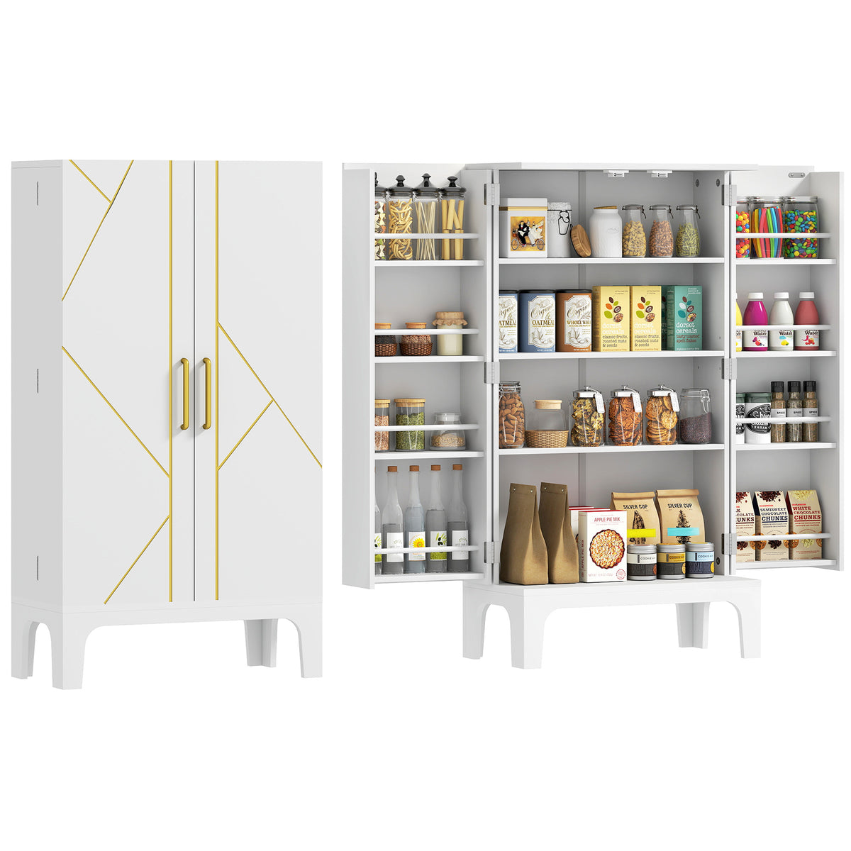 2-Door Kitchen Pantry Cabinet with 4-tier Shelving – 24"W x 44"H
