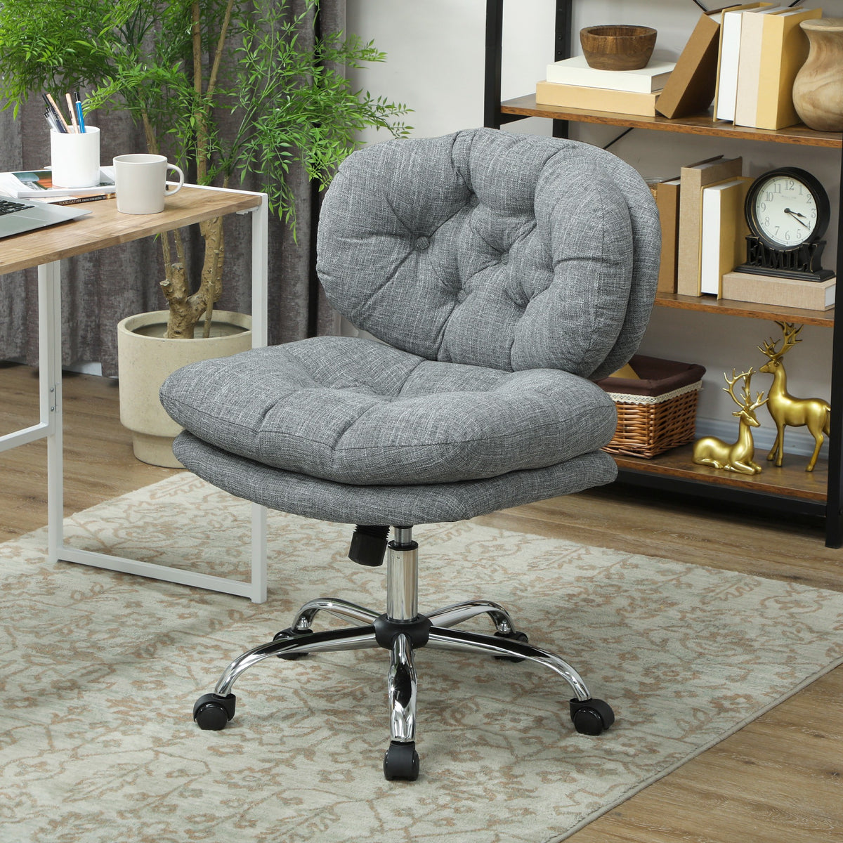 Computer Desk Chair, Armless Office Chair with Wide Padded Seat, Adjustable Height, Tilt Function, Grey