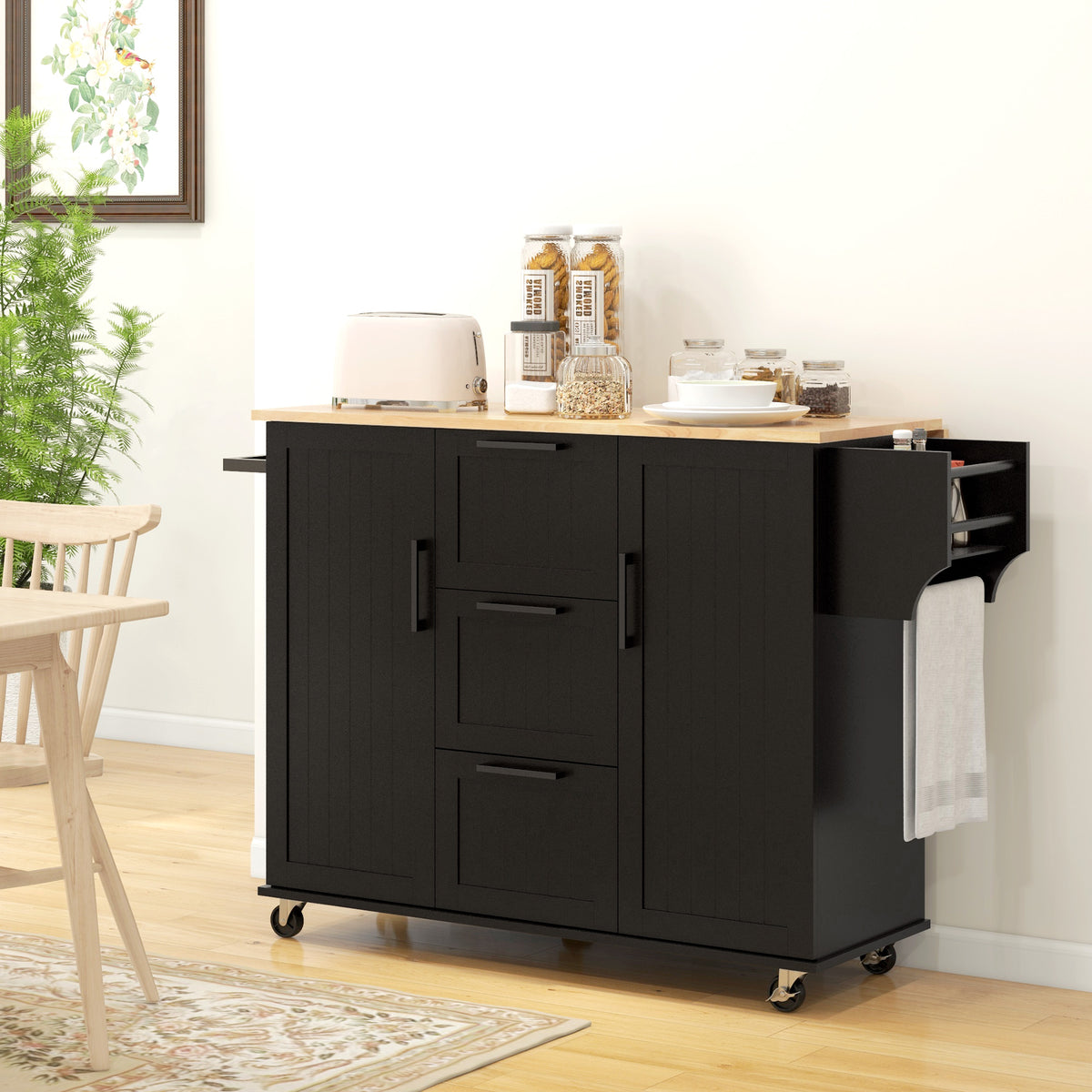 Rolling Kitchen Cart on Wheels with Drop Leaf – 52"W x 36"H
