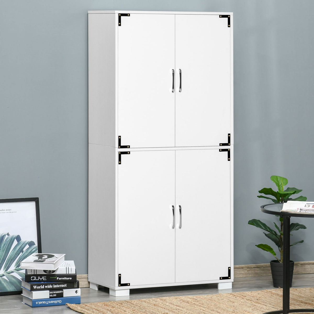 Farmhouse Kitchen Pantry Storage Cabinet with 4 Doors – 30"W x 63"H