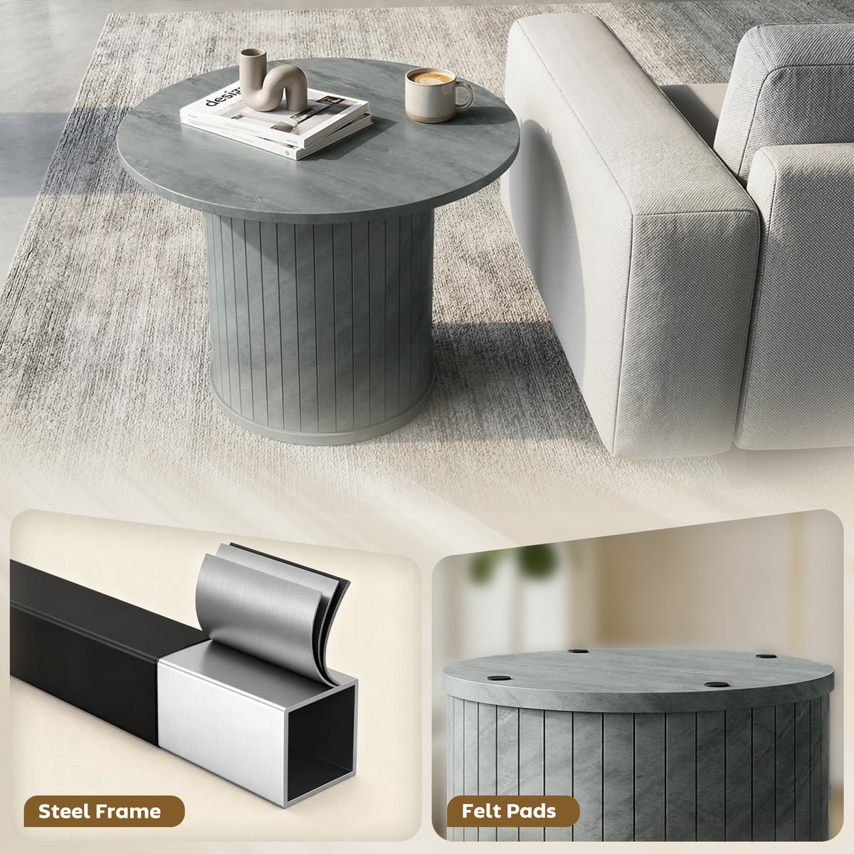 24" Round Coffee Table with Slatted Pedestal Base
