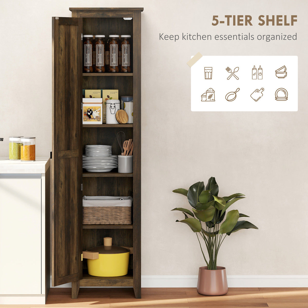 Farmhouse Kitchen Pantry Storage Cabinet with Barn Door – 17"W x 67"H