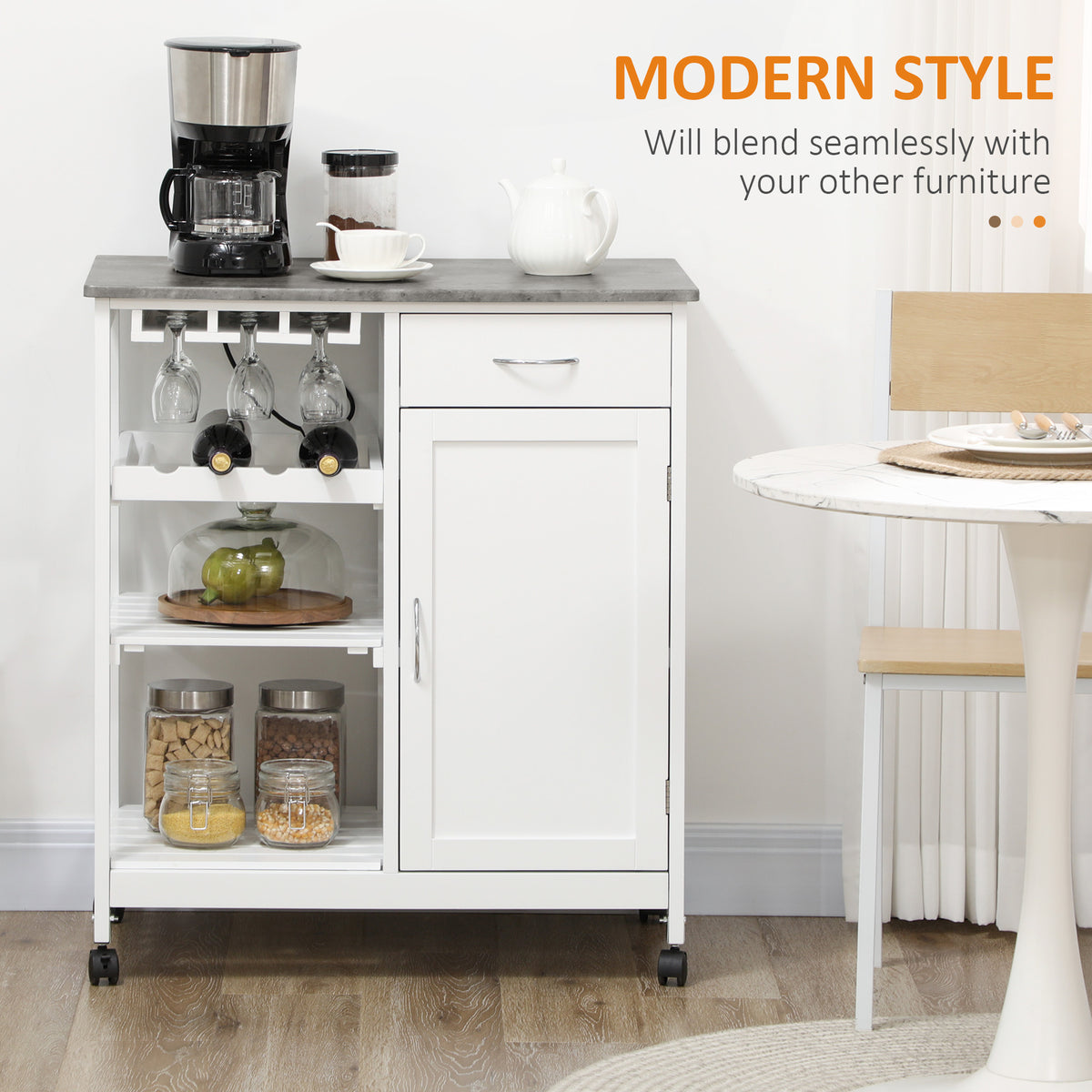 Rolling Kitchen Cart with Wine Rack – 30"W x 35"H