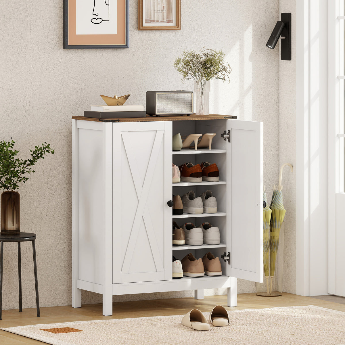 Shoe Cabinet with Barn Doors – 30"W x 39"H