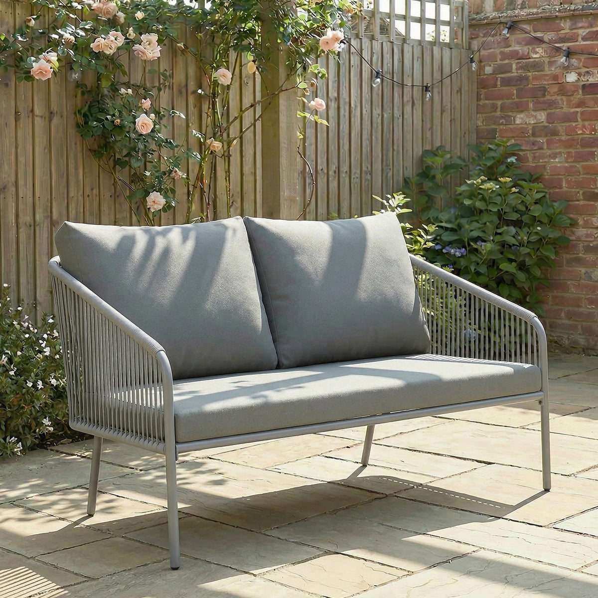 Garden Sofa with Cushions, 2-Seater Outdoor Balcony Rattan Sofa, 112 x 72 x 76 cm