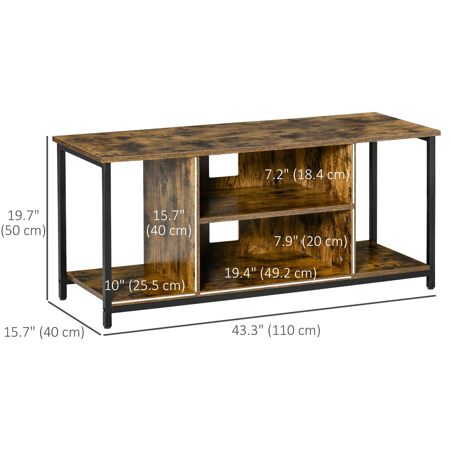 HOMCOM Rustic Industrial TV Stand, 55-inch TV Console, Adjustable Open Storage