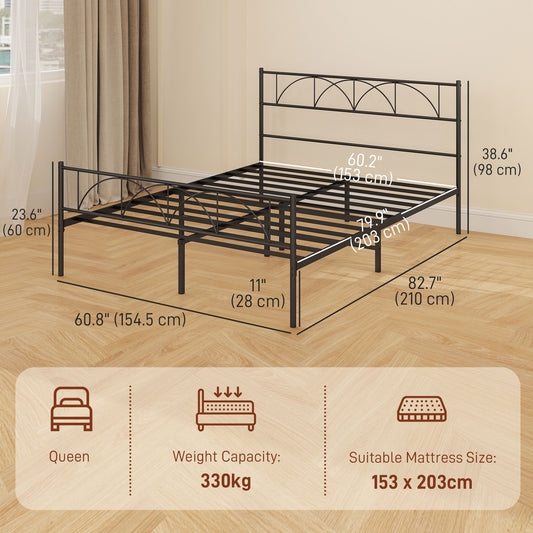 Metal Platform Bed Frame with Headboard and Footboard
