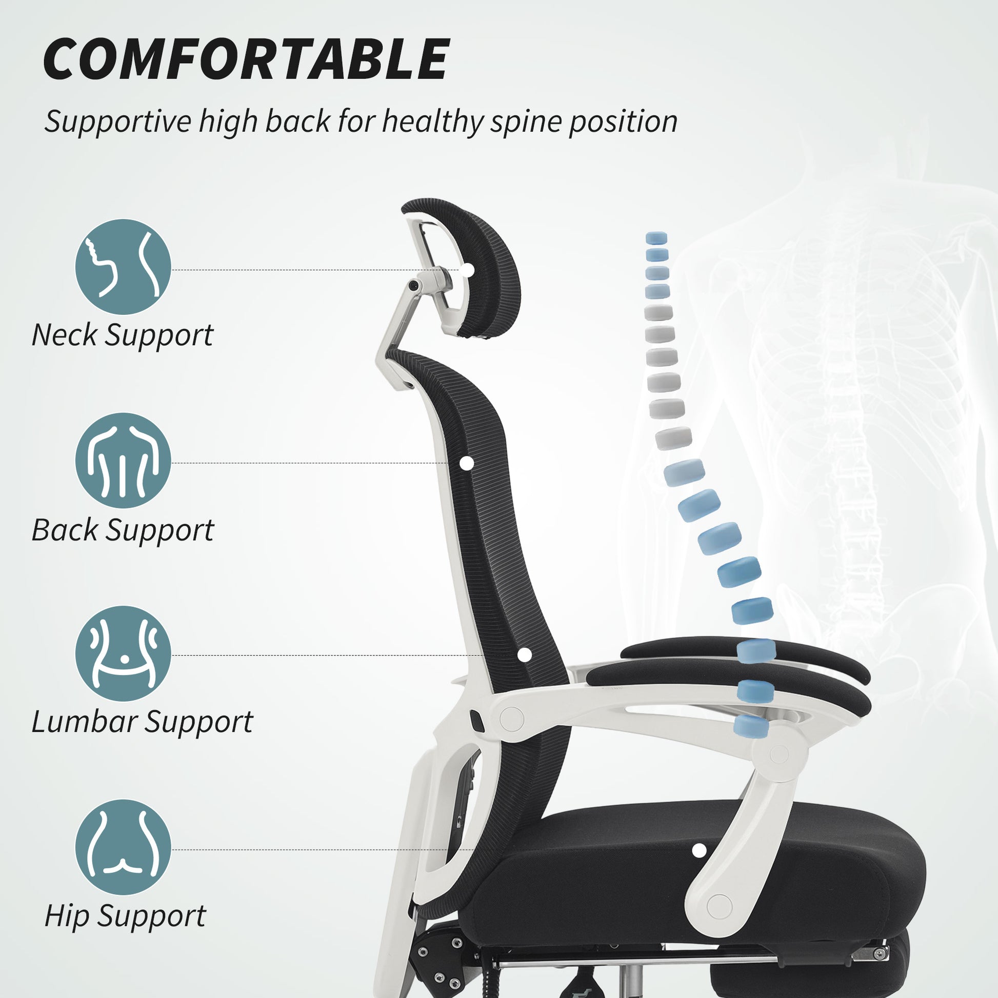 HOMCOM Ergonomic Mesh Reclining Office Chair with Adjustable Lumbar Support & Footrest, Black
