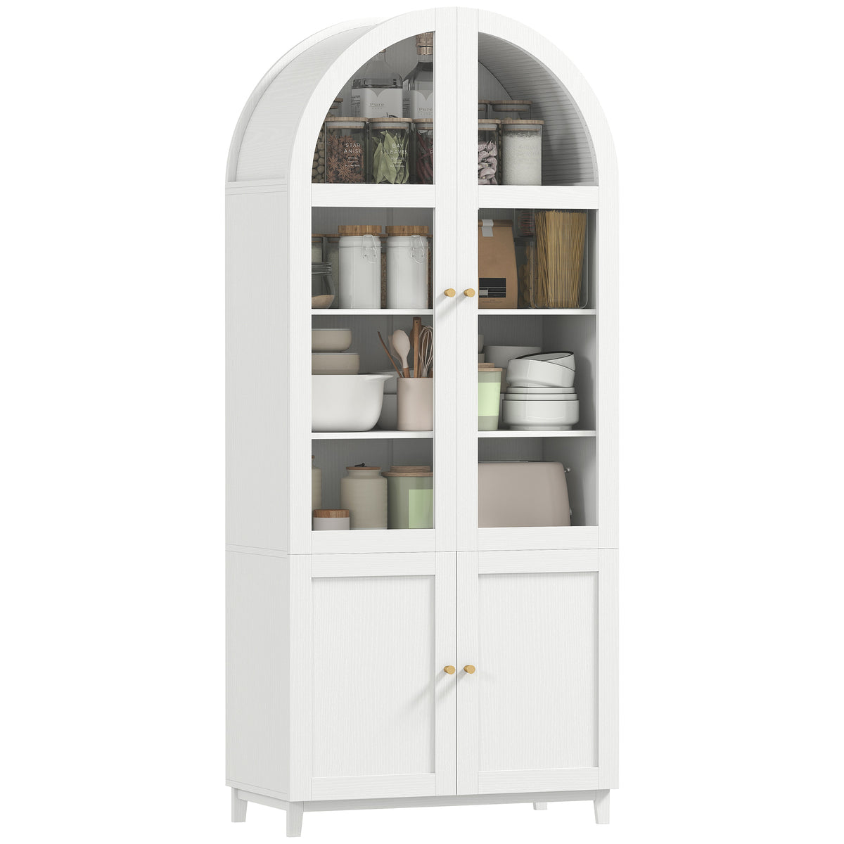 Farmhouse Kitchen Storage Cabinet with Acrylic Glass Doors – 31"W x 71"H
