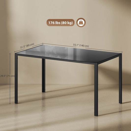 55" Rectangular Kitchen Table for 4 with Tempered Glass Top