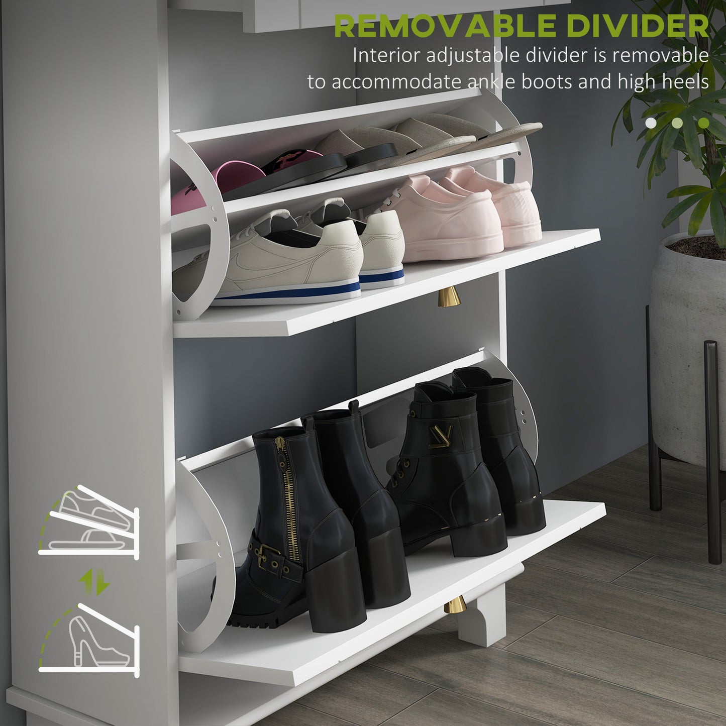 HOMCOM Slim White Shoe Cabinet: Dual Flip Drawers, Adjustable Shelves