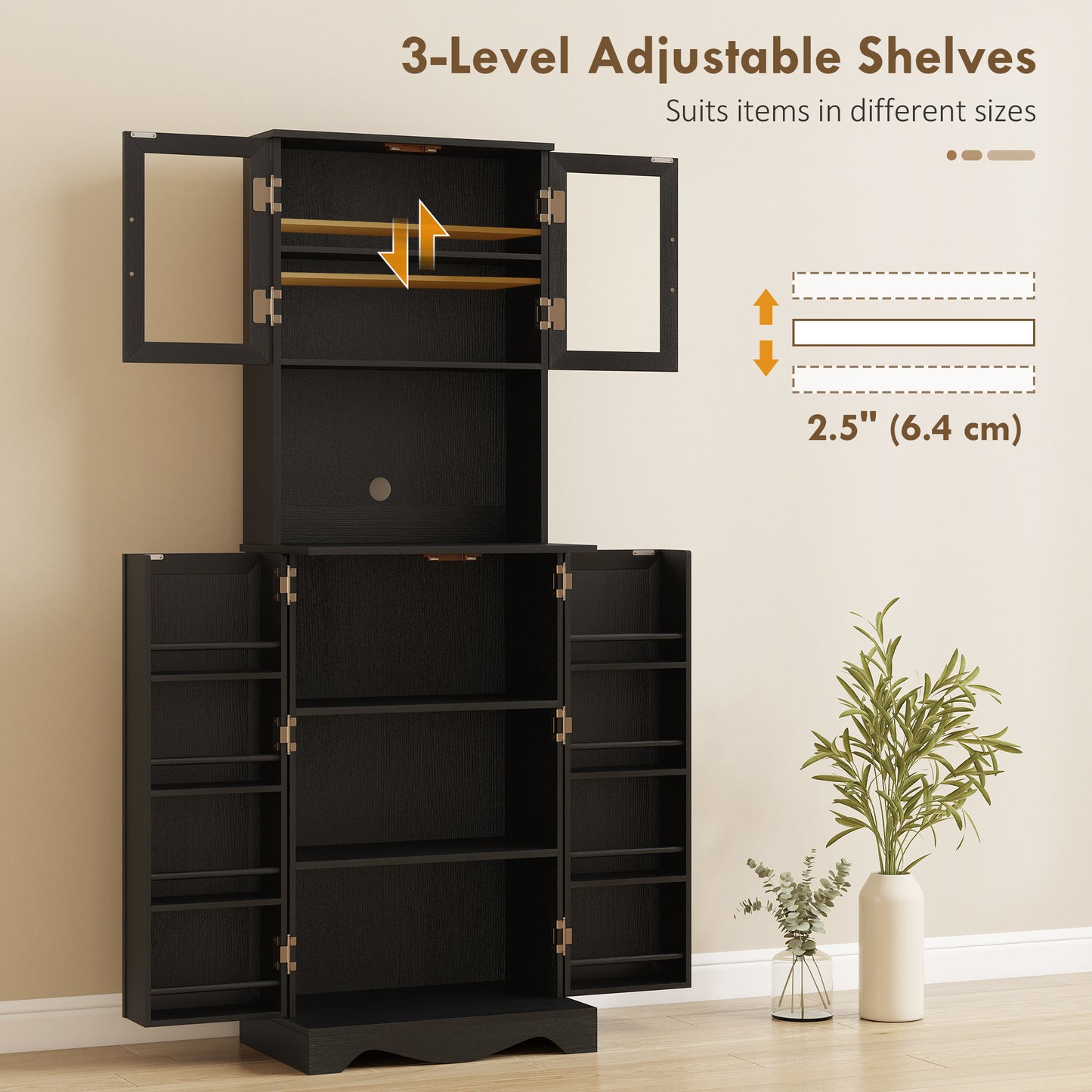 HOMCOM Kitchen Pantry Cabinet Freestanding With Acrylic Doors Black
