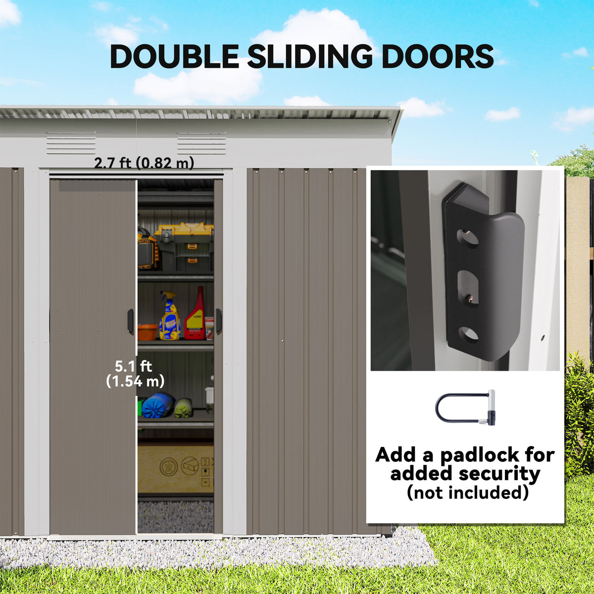 7' x 3.6' Outdoor Storage Shed, Metal Garden Tool Storage House Organizer with Lockable Sliding Doors and Vents for Backyard Patio Lawn – Light Grey