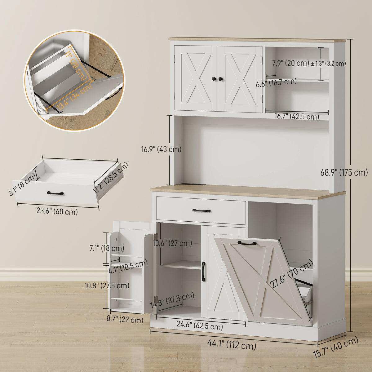 Pantry Cabinet with Charging Station – 44"W x 69"H