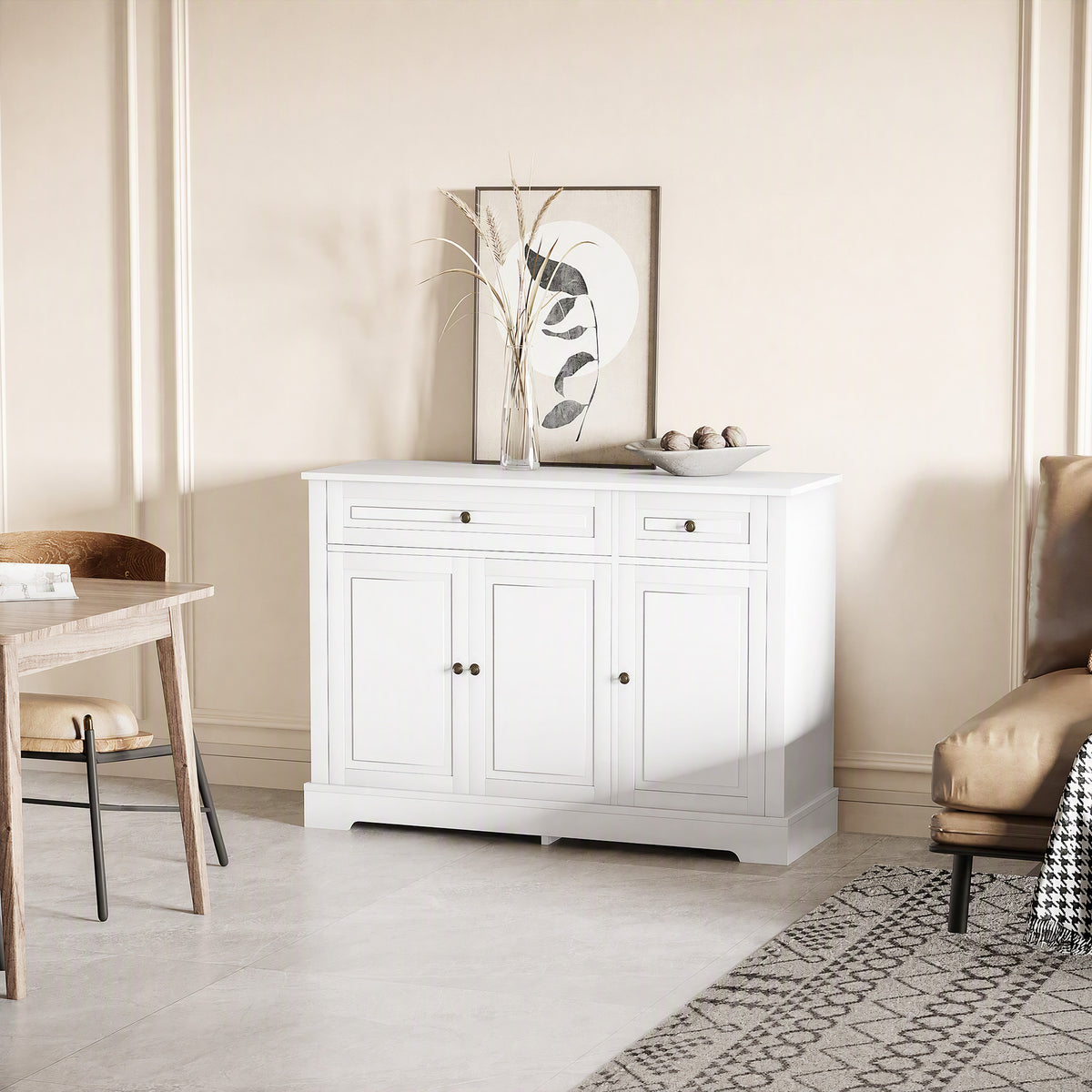 Buffet Cabinet with 2 Drawers and Adjustable Shelves – 45"W x 32"H