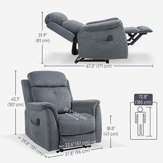 HOMCOM Dark Grey Manual Recliner Chair, Vibration Massage, Side Pockets