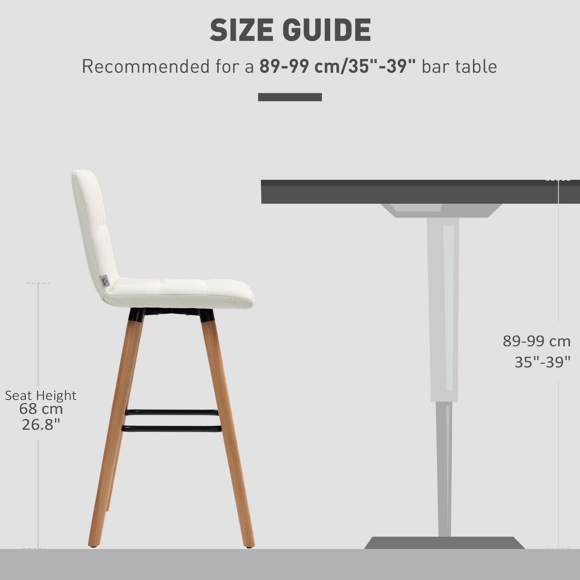 Stylish Upholstered Modern Kitchen Bar Stools Set of 2, Solid Wood Legs