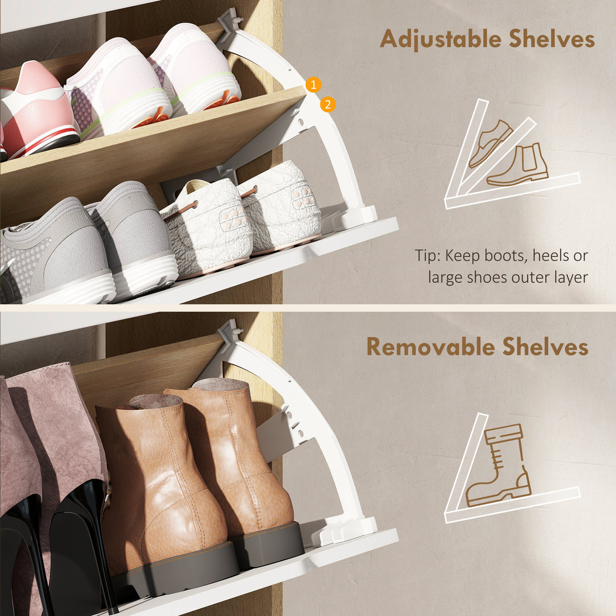 Narrow Shoe Cabinet for Entryway with 2 Flip Drawers – 28"W x 39"H