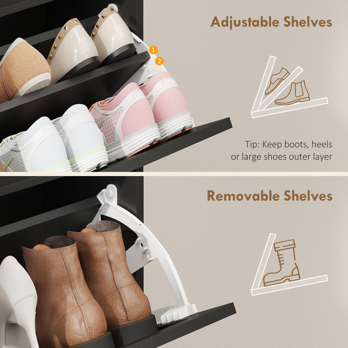 Shoe Storage Cabinet with 4 Flip Drawers – 47"W x 45"H