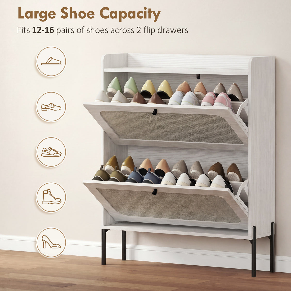Shoe Cabinet with 2 Flip Drawers – 31"W x 39"H