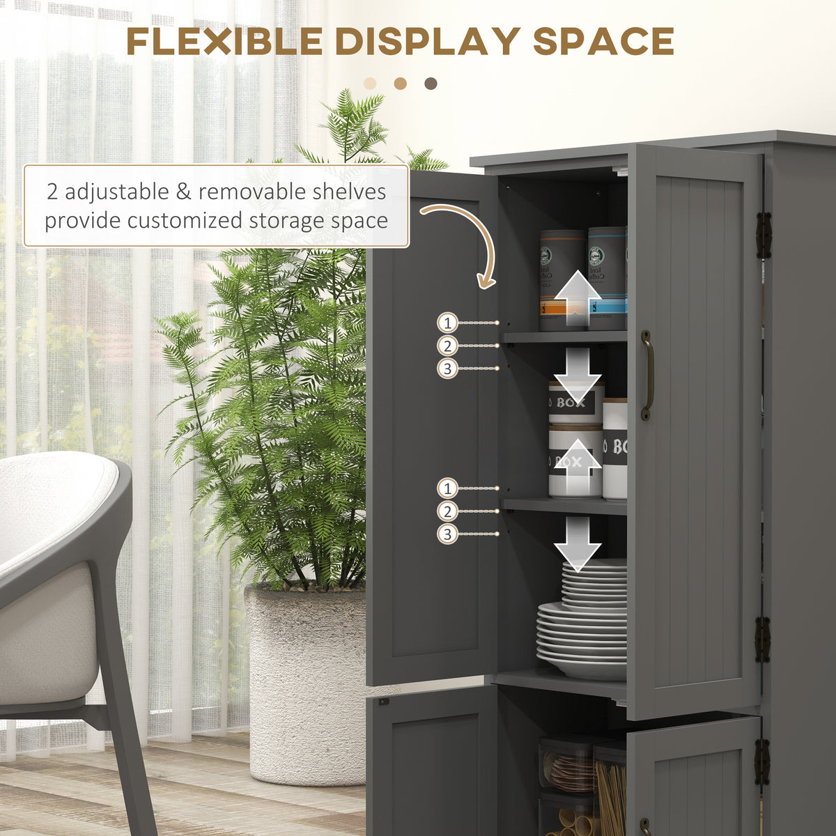 4-Door Pantry Storage Cabinet with Adjustable Shelves – 24"W x 48"H