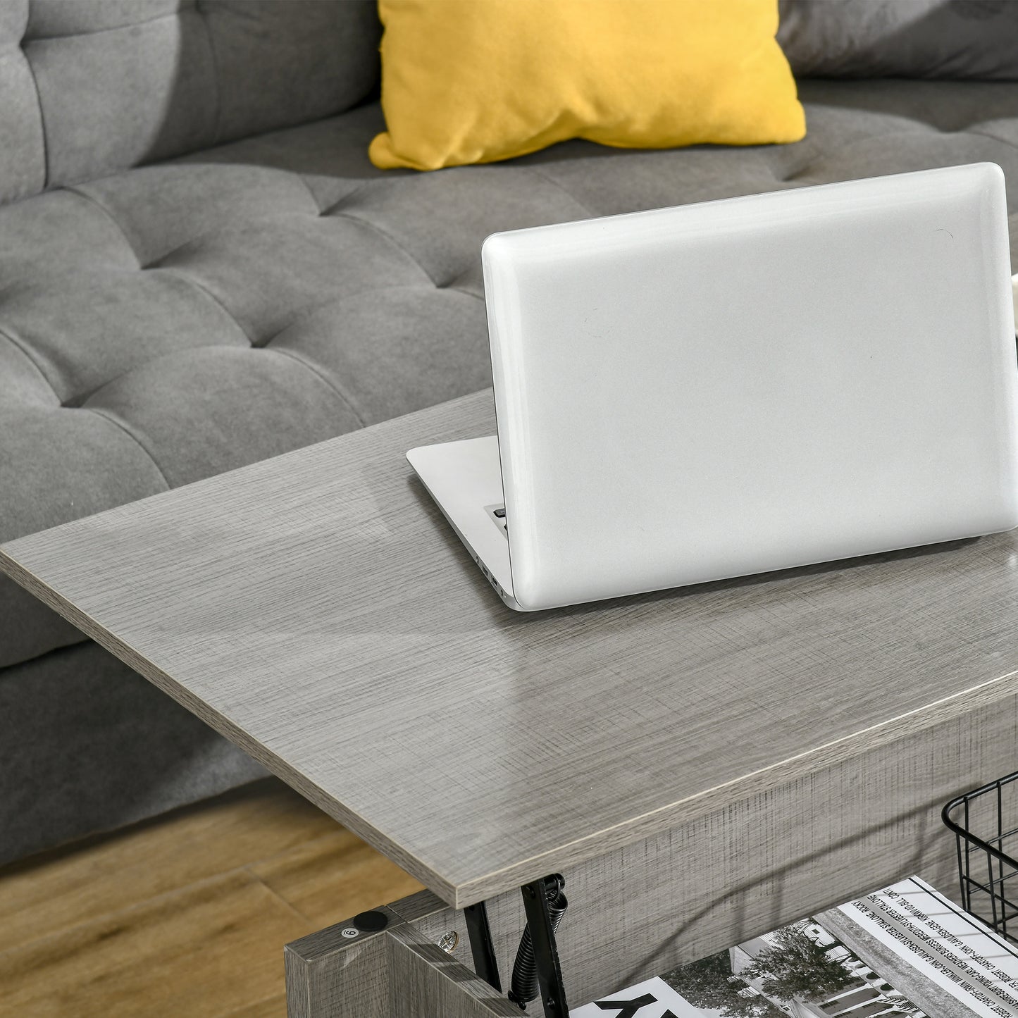 HOMCOM Lift Top Coffee Table: Hidden Storage, Open Shelves, Pop-Up Work Surface