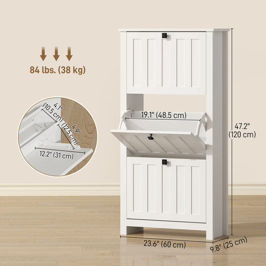 Slim Shoe Cabinet with 3 Flip Drawers – 24"W x 47"H
