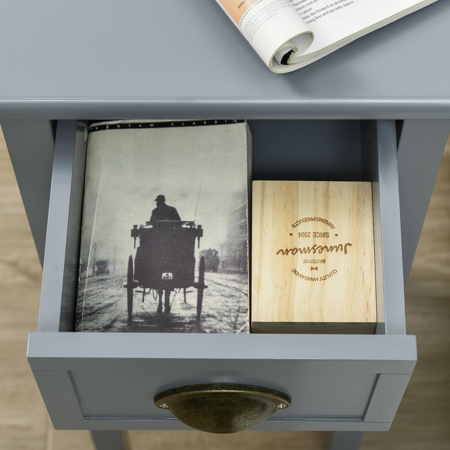 HOMCOM Set of 2 Slim Grey Wooden Nightstands with Drawer and Shelf